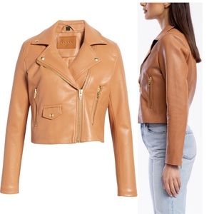 {BlankNYC} NWT Camel Faux Leather Moto Jacket Womens size small